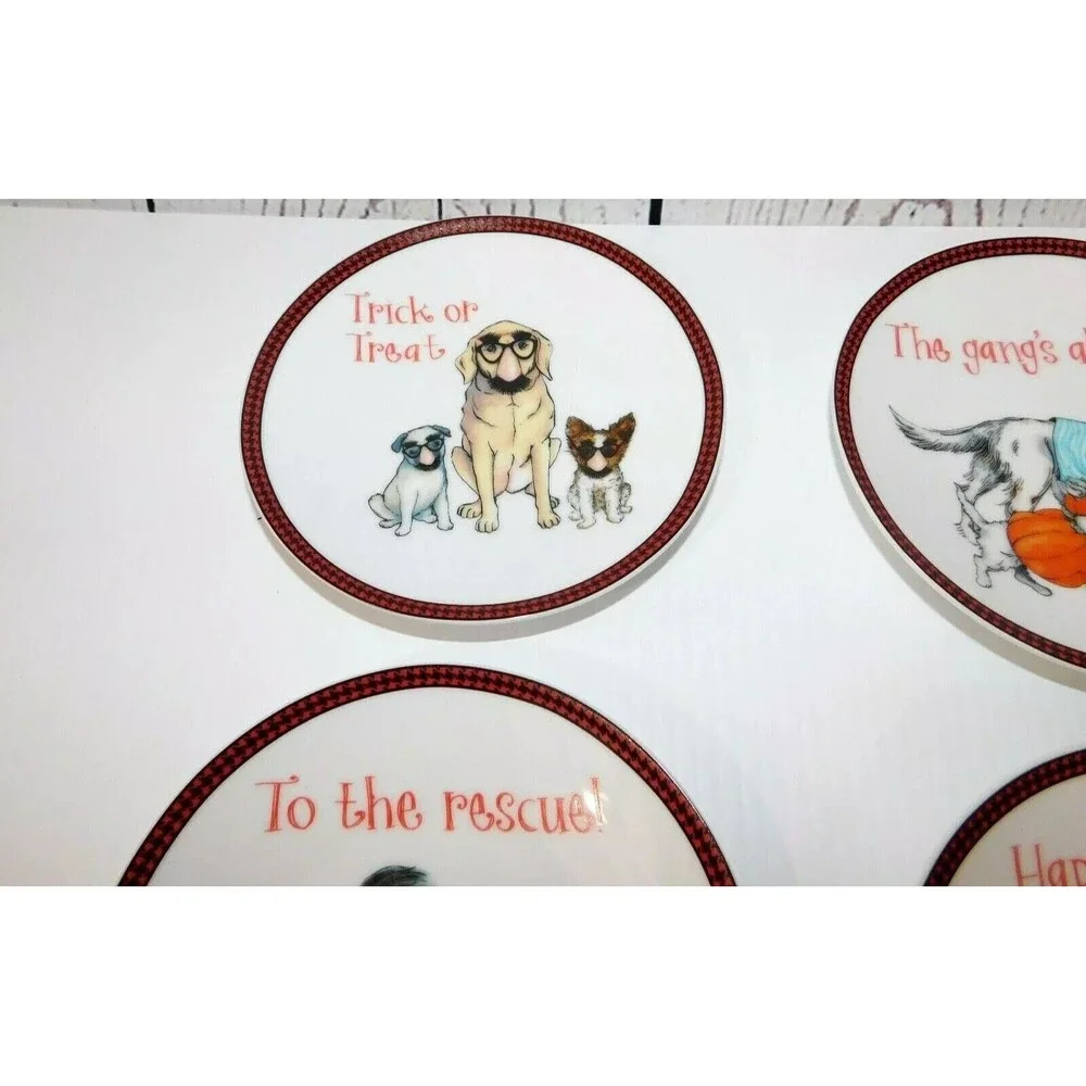 Pier 1 Halloween Dogs in Costumes Lab / Golden + Set of 4 Appetizer Plates New - Picture 2 of 5